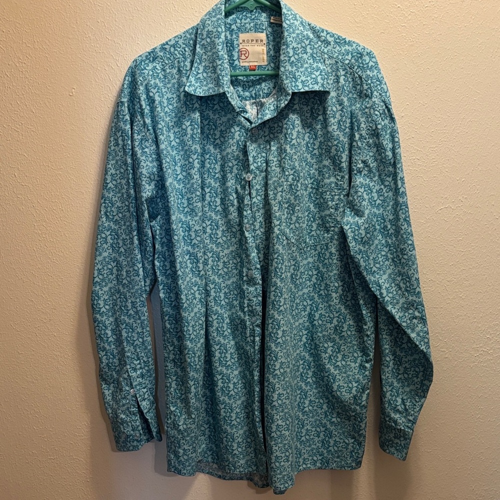 Roper Teal Floral Button Down cowboy shirt